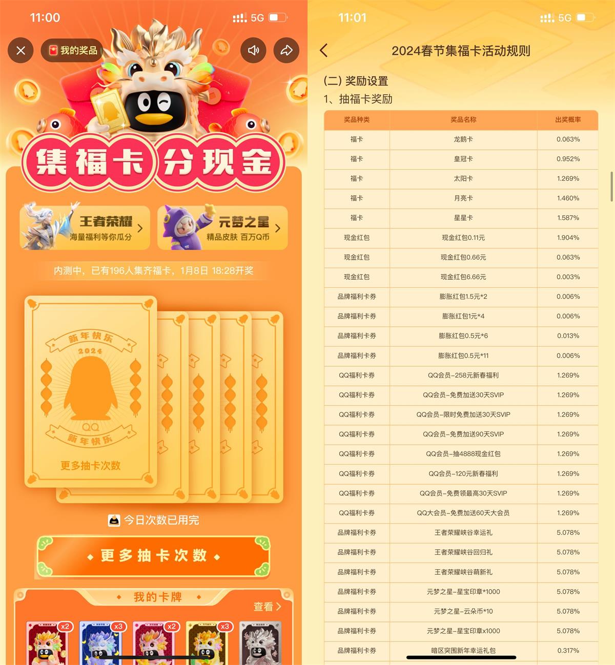 QQ龙年集卡抽取瓜分百万红包